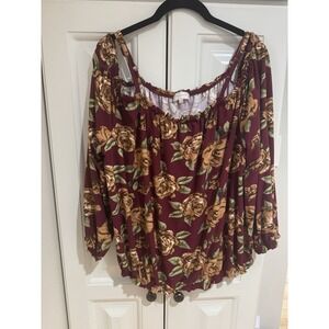 Womens Stella Tweed Multicolor Floral Off Shoulder Top Size 3x Plus Size